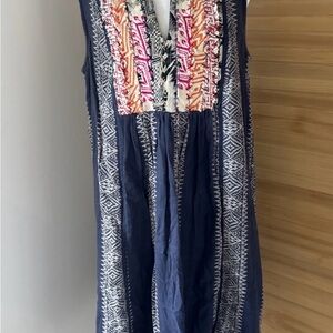 Philosophy Blue Cotton Sleeveless Embroidered Dress PM Petites Women's Lined